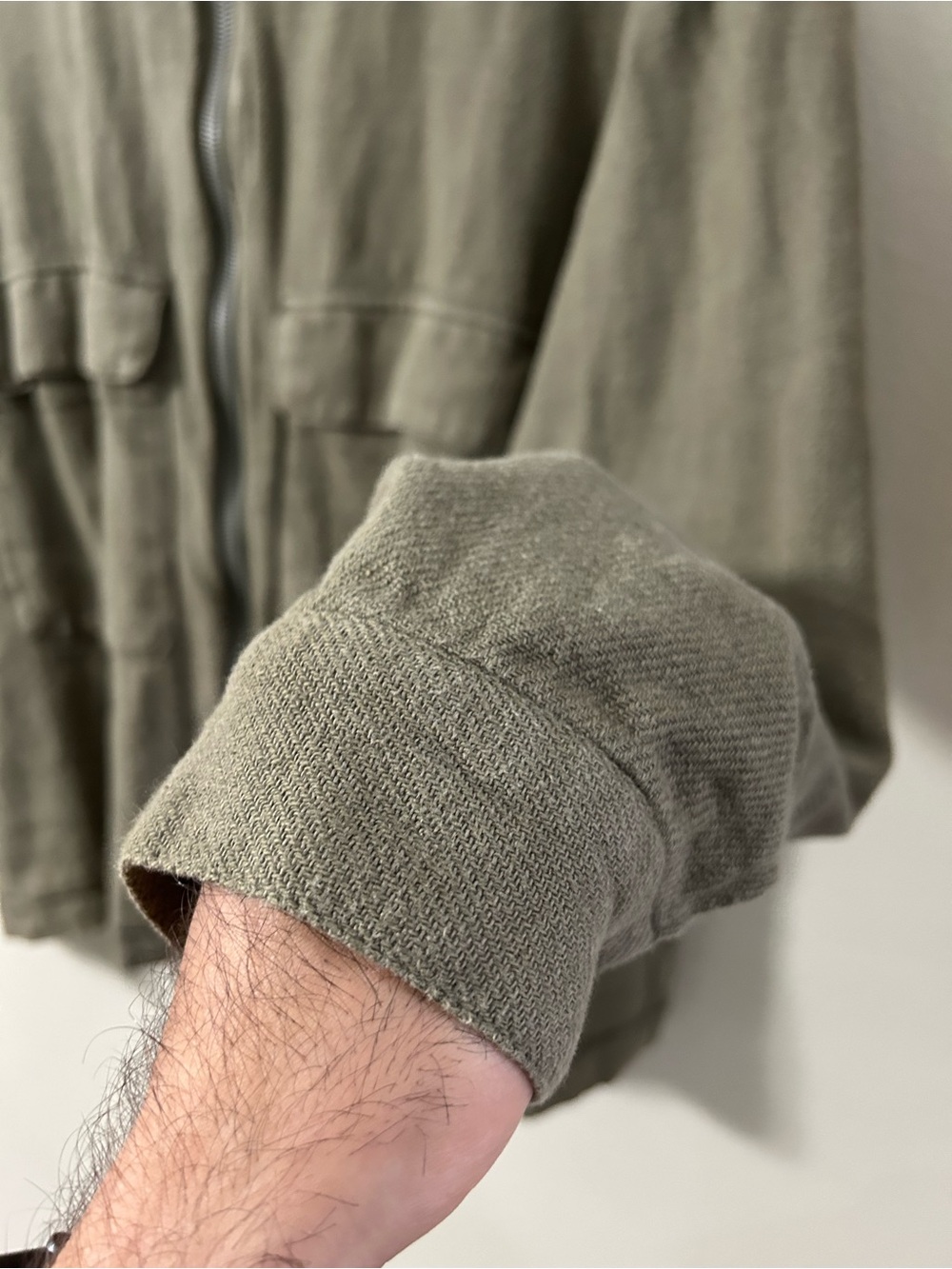 Zara Hooded Full Zip Olive Green Jacket Mens XL Cropped Long Sleeve Pockets - Picture 8 of 12